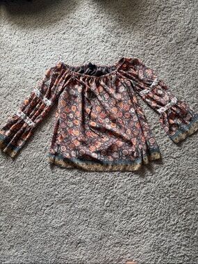 Jessica Simpson Floral Multicolor Elastic Off Shoulders Long Sleeve Shirt